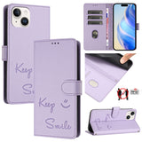 Smile Embossing RFID Leather Phone Case, For iPhone 16, For iPhone 15 Pro Max, For iPhone 15 Pro, For iPhone 15 Plus, For iPhone 15, For iPhone 14 Plus, For iPhone 14 / 13, For iPhone 14 Pro