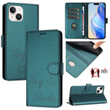 Smile Embossing RFID Leather Phone Case, For iPhone 16, For iPhone 15 Pro Max, For iPhone 15 Pro, For iPhone 15 Plus, For iPhone 15, For iPhone 14 Plus, For iPhone 14 / 13, For iPhone 14 Pro