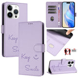 Smile Embossing RFID Leather Phone Case, For iPhone 16, For iPhone 15 Pro Max, For iPhone 15 Pro, For iPhone 15 Plus, For iPhone 15, For iPhone 14 Plus, For iPhone 14 / 13, For iPhone 14 Pro
