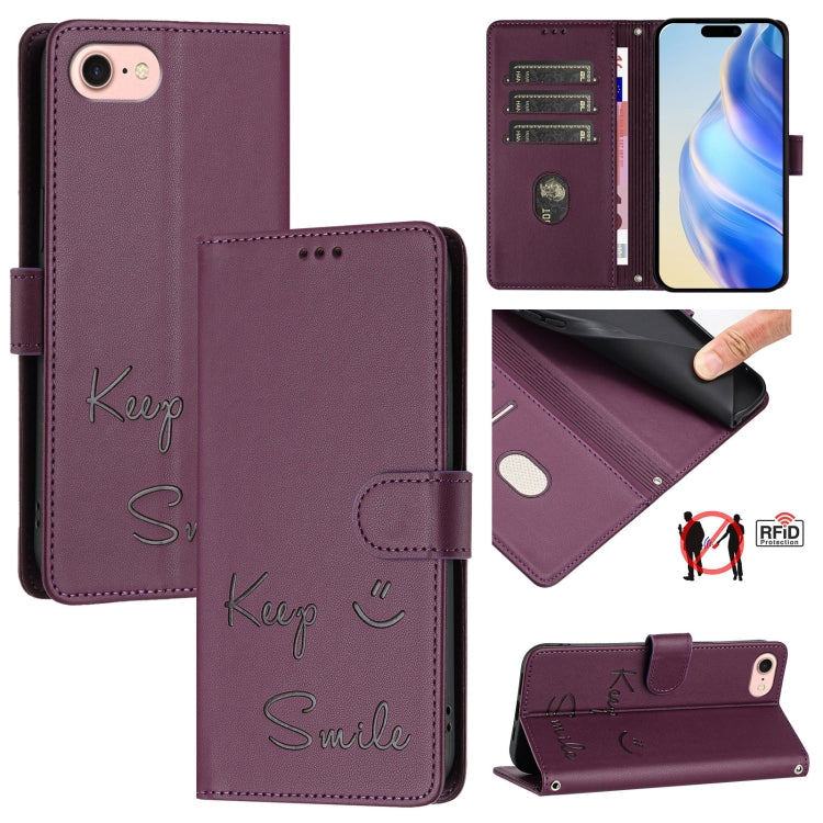 Smile Embossing RFID Leather Phone Case, For iPhone 14 Pro Max, For iPhone SE 2022 / 2020 / 8 / 7, For iPhone 13 Pro Max, For iPhone 13 Pro, For iPhone 13 mini, For iPhone 12 / 12 Pro, For iPhone 12 Pro Max, For iPhone 12 mini