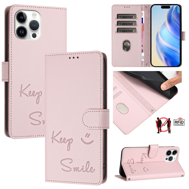 Smile Embossing RFID Leather Phone Case, For iPhone 14 Pro Max, For iPhone SE 2022 / 2020 / 8 / 7, For iPhone 13 Pro Max, For iPhone 13 Pro, For iPhone 13 mini, For iPhone 12 / 12 Pro, For iPhone 12 Pro Max, For iPhone 12 mini