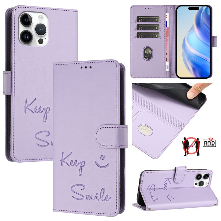 Smile Embossing RFID Leather Phone Case, For iPhone 14 Pro Max, For iPhone SE 2022 / 2020 / 8 / 7, For iPhone 13 Pro Max, For iPhone 13 Pro, For iPhone 13 mini, For iPhone 12 / 12 Pro, For iPhone 12 Pro Max, For iPhone 12 mini