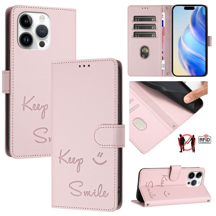 Smile Embossing RFID Leather Phone Case, For iPhone 14 Pro Max, For iPhone SE 2022 / 2020 / 8 / 7, For iPhone 13 Pro Max, For iPhone 13 Pro, For iPhone 13 mini, For iPhone 12 / 12 Pro, For iPhone 12 Pro Max, For iPhone 12 mini