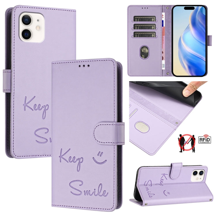 Smile Embossing RFID Leather Phone Case, For iPhone 14 Pro Max, For iPhone SE 2022 / 2020 / 8 / 7, For iPhone 13 Pro Max, For iPhone 13 Pro, For iPhone 13 mini, For iPhone 12 / 12 Pro, For iPhone 12 Pro Max, For iPhone 12 mini