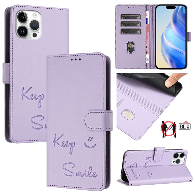 Smile Embossing RFID Leather Phone Case, For iPhone 14 Pro Max, For iPhone SE 2022 / 2020 / 8 / 7, For iPhone 13 Pro Max, For iPhone 13 Pro, For iPhone 13 mini, For iPhone 12 / 12 Pro, For iPhone 12 Pro Max, For iPhone 12 mini
