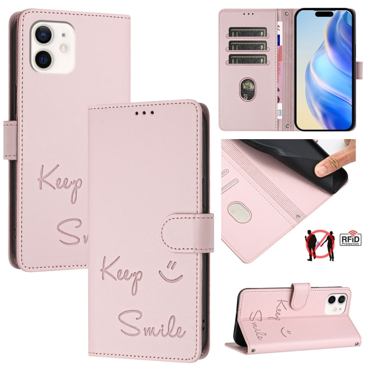Smile Embossing RFID Leather Phone Case, For iPhone 14 Pro Max, For iPhone SE 2022 / 2020 / 8 / 7, For iPhone 13 Pro Max, For iPhone 13 Pro, For iPhone 13 mini, For iPhone 12 / 12 Pro, For iPhone 12 Pro Max, For iPhone 12 mini