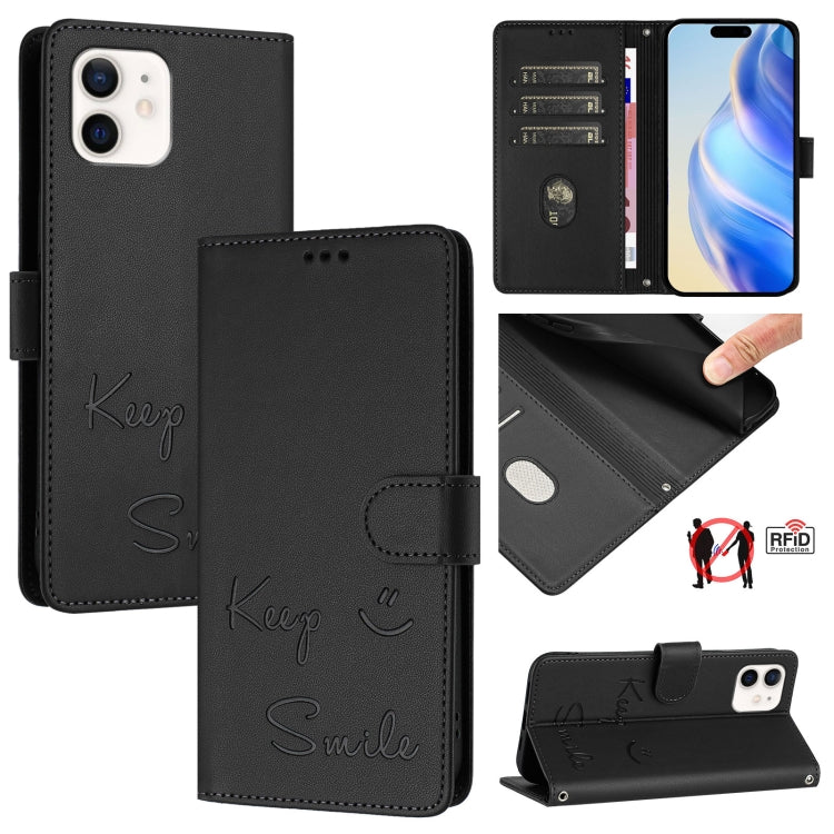 Smile Embossing RFID Leather Phone Case, For iPhone 11 Pro Max, For iPhone 11, For iPhone 11 Pro, For iPod Touch 7 / 6 / 5, For iPhone X / XS, For iPhone XR, For iPhone XS Max, For iPhone 8 Plus / 7 Plus