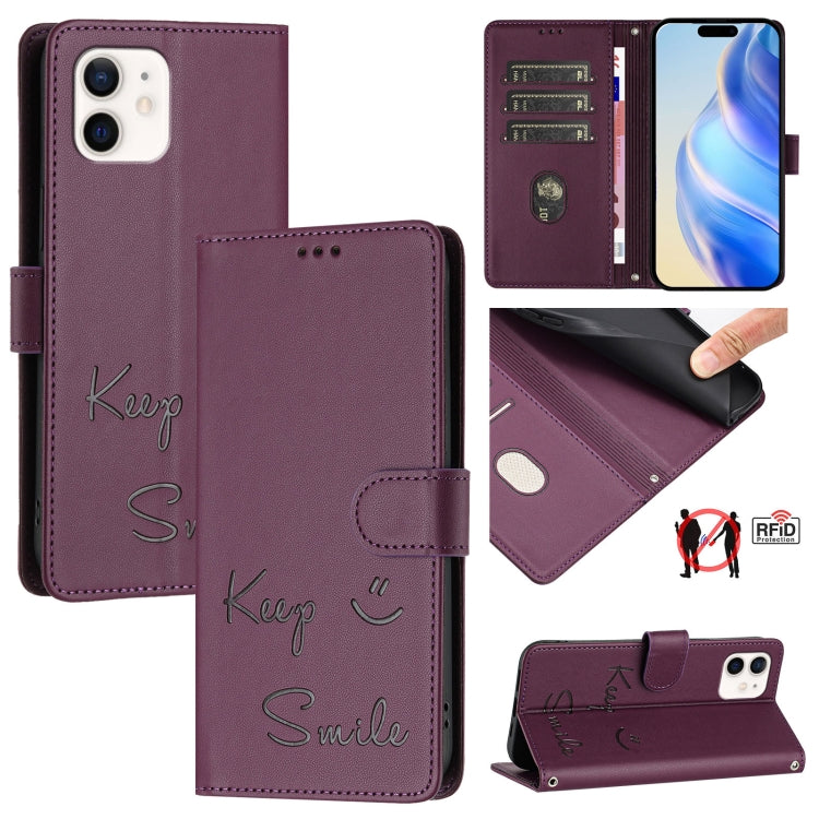 Smile Embossing RFID Leather Phone Case, For iPhone 11 Pro Max, For iPhone 11, For iPhone 11 Pro, For iPod Touch 7 / 6 / 5, For iPhone X / XS, For iPhone XR, For iPhone XS Max, For iPhone 8 Plus / 7 Plus