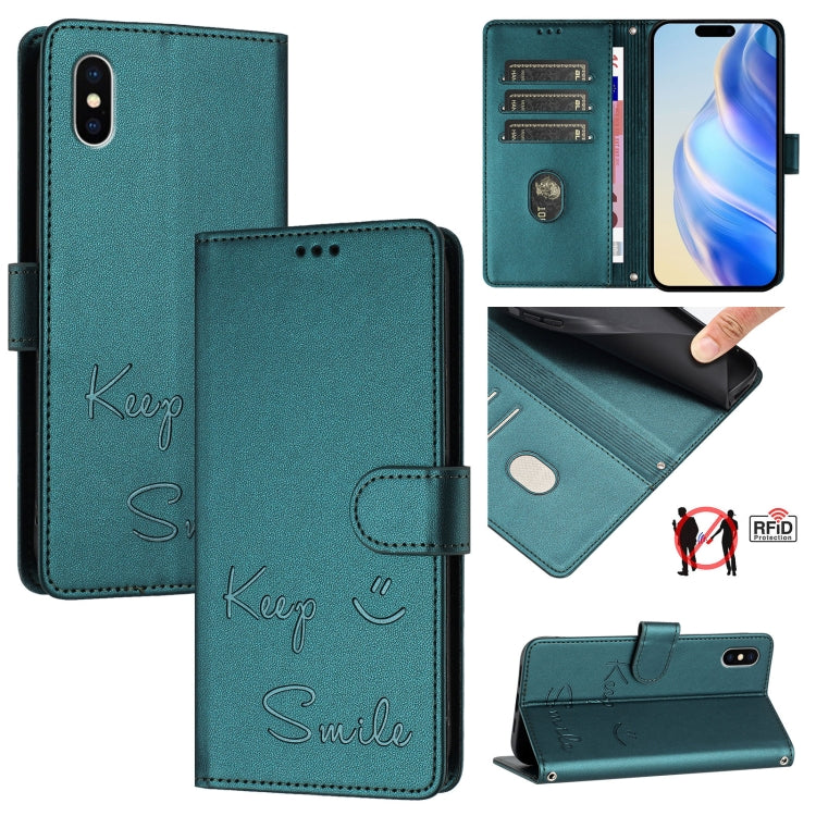 Smile Embossing RFID Leather Phone Case, For iPhone 11 Pro Max, For iPhone 11, For iPhone 11 Pro, For iPod Touch 7 / 6 / 5, For iPhone X / XS, For iPhone XR, For iPhone XS Max, For iPhone 8 Plus / 7 Plus