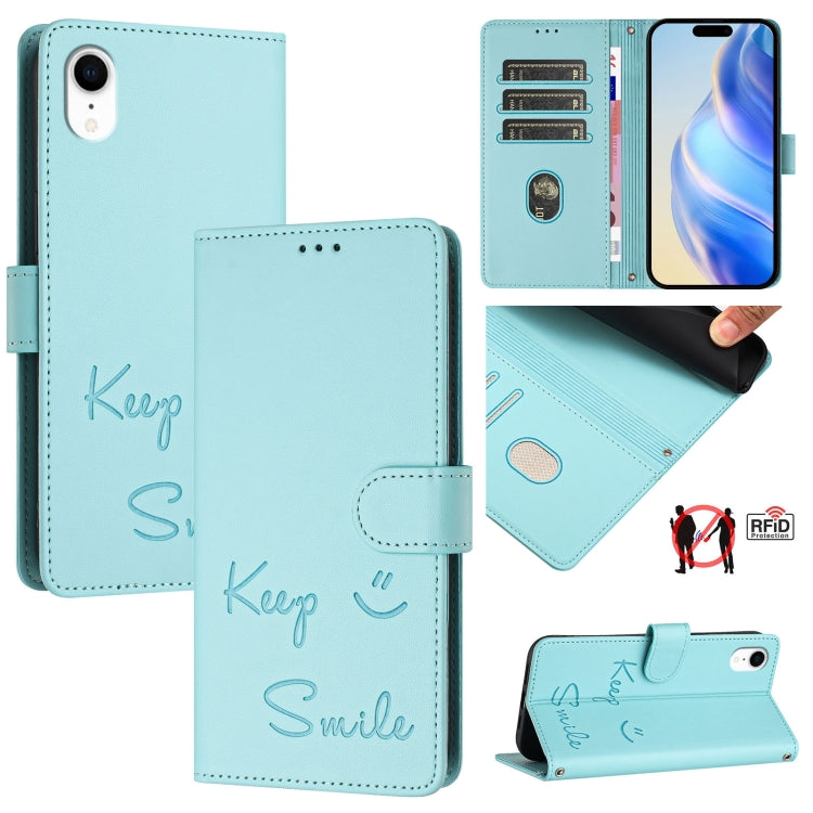 Smile Embossing RFID Leather Phone Case, For iPhone 11 Pro Max, For iPhone 11, For iPhone 11 Pro, For iPod Touch 7 / 6 / 5, For iPhone X / XS, For iPhone XR, For iPhone XS Max, For iPhone 8 Plus / 7 Plus