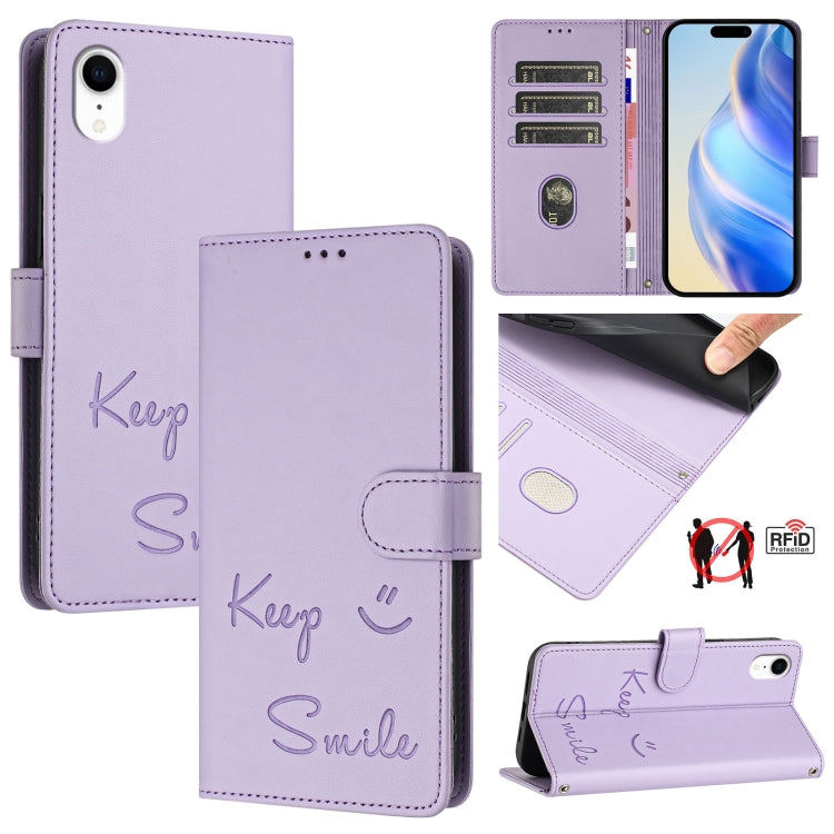 Smile Embossing RFID Leather Phone Case, For iPhone 11 Pro Max, For iPhone 11, For iPhone 11 Pro, For iPod Touch 7 / 6 / 5, For iPhone X / XS, For iPhone XR, For iPhone XS Max, For iPhone 8 Plus / 7 Plus