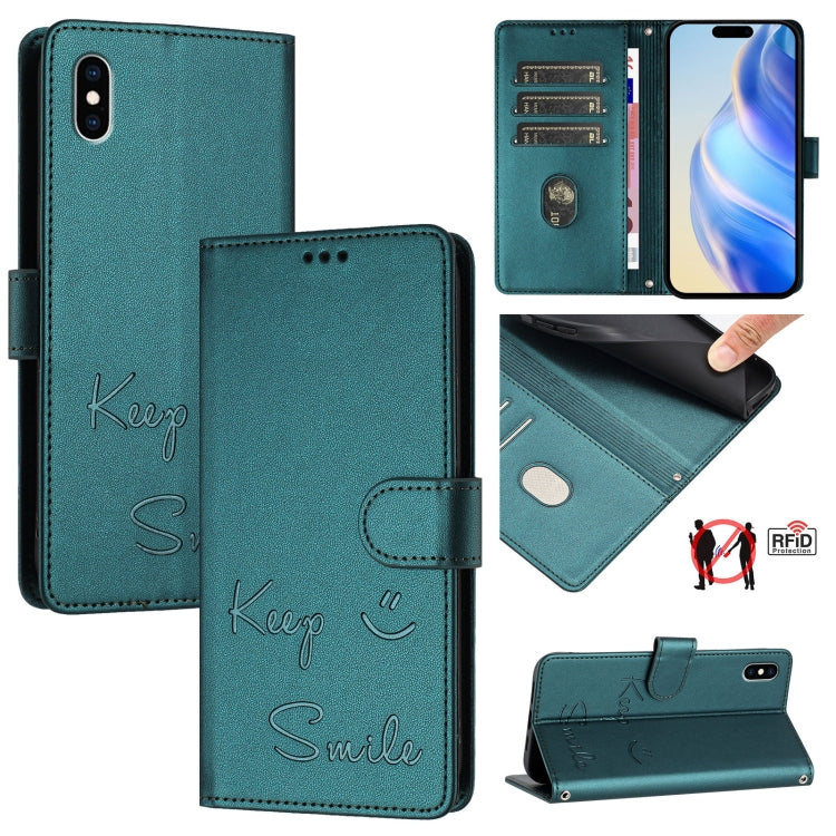 Smile Embossing RFID Leather Phone Case, For iPhone 11 Pro Max, For iPhone 11, For iPhone 11 Pro, For iPod Touch 7 / 6 / 5, For iPhone X / XS, For iPhone XR, For iPhone XS Max, For iPhone 8 Plus / 7 Plus