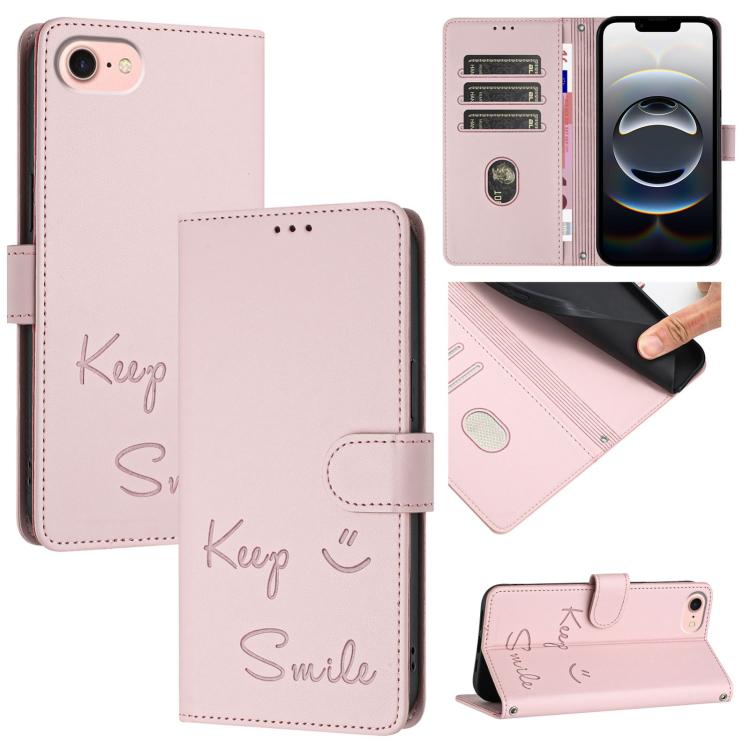 Smile Embossing RFID Leather Phone Case, For iPhone 17 Pro Max, For iPhone 17 Pro, For iPhone 17, For iPhone Air, For iPhone SE 2024, For iPhone 16 Pro Max, For iPhone 16 Pro, For iPhone 16 Plus
