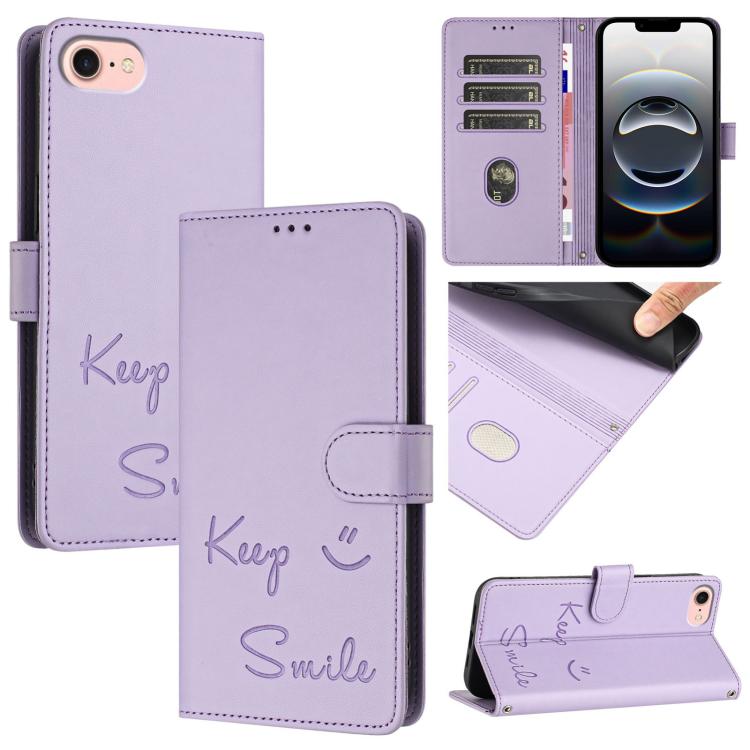 Smile Embossing RFID Leather Phone Case, For iPhone 17 Pro Max, For iPhone 17 Pro, For iPhone 17, For iPhone Air, For iPhone SE 2024, For iPhone 16 Pro Max, For iPhone 16 Pro, For iPhone 16 Plus