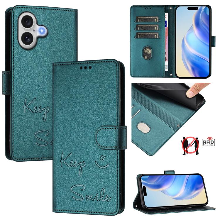 Smile Embossing RFID Leather Phone Case, For iPhone 17 Pro Max, For iPhone 17 Pro, For iPhone 17, For iPhone Air, For iPhone SE 2024, For iPhone 16 Pro Max, For iPhone 16 Pro, For iPhone 16 Plus