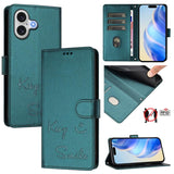 Smile Embossing RFID Leather Phone Case, For iPhone 17 Pro Max, For iPhone 17 Pro, For iPhone 17, For iPhone Air, For iPhone SE 2024, For iPhone 16 Pro Max, For iPhone 16 Pro, For iPhone 16 Plus