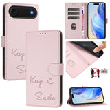 Smile Embossing RFID Leather Phone Case, For iPhone 17 Pro Max, For iPhone 17 Pro, For iPhone 17, For iPhone Air, For iPhone SE 2024, For iPhone 16 Pro Max, For iPhone 16 Pro, For iPhone 16 Plus