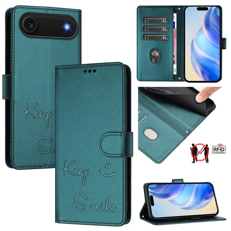 Smile Embossing RFID Leather Phone Case, For iPhone 17 Pro Max, For iPhone 17 Pro, For iPhone 17, For iPhone Air, For iPhone SE 2024, For iPhone 16 Pro Max, For iPhone 16 Pro, For iPhone 16 Plus