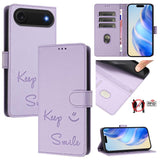 Smile Embossing RFID Leather Phone Case, For iPhone 17 Pro Max, For iPhone 17 Pro, For iPhone 17, For iPhone Air, For iPhone SE 2024, For iPhone 16 Pro Max, For iPhone 16 Pro, For iPhone 16 Plus