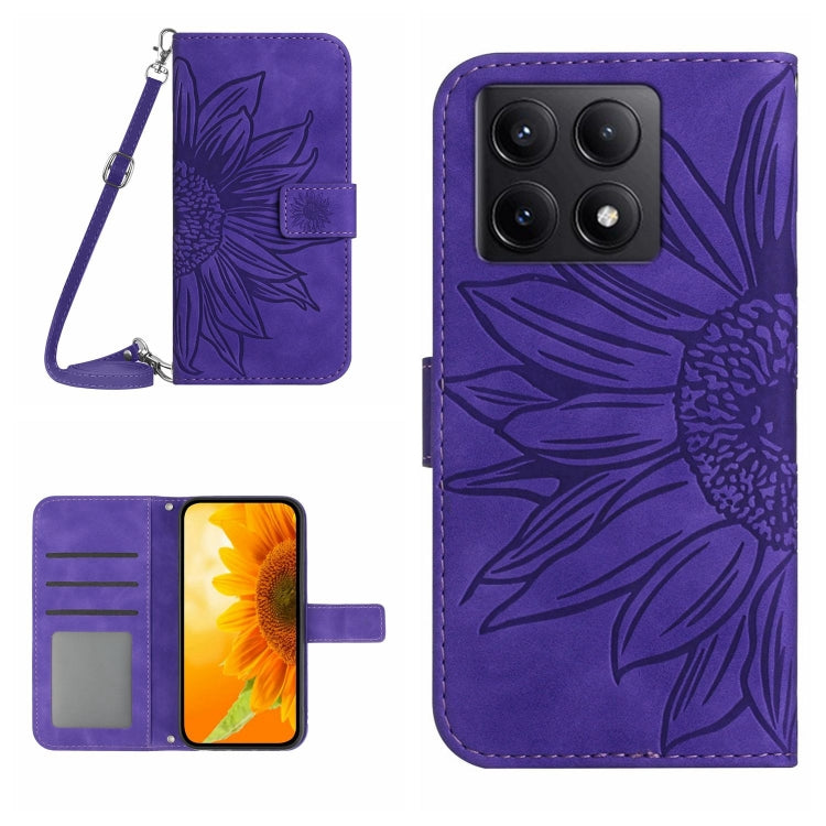 Skin Feel Sun Flower Embossed Flip Leather Phone Case with Lanyard, For Xiaomi 15, For Xiaomi 14T Pro 5G Global, For Xiaomi 14T 5G Global