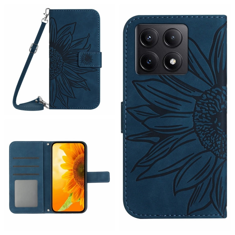 Skin Feel Sun Flower Embossed Flip Leather Phone Case with Lanyard, For Xiaomi 15, For Xiaomi 14T Pro 5G Global, For Xiaomi 14T 5G Global