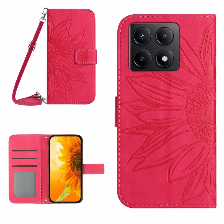 Skin Feel Sun Flower Embossed Flip Leather Phone Case with Lanyard, For Xiaomi 15, For Xiaomi 14T Pro 5G Global, For Xiaomi 14T 5G Global