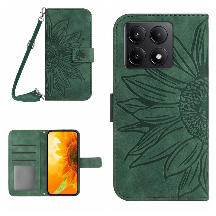Skin Feel Sun Flower Embossed Flip Leather Phone Case with Lanyard, For Xiaomi 15, For Xiaomi 14T Pro 5G Global, For Xiaomi 14T 5G Global