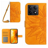 Skin Feel Sun Flower Embossed Flip Leather Phone Case with Lanyard, For Xiaomi 15, For Xiaomi 14T Pro 5G Global, For Xiaomi 14T 5G Global