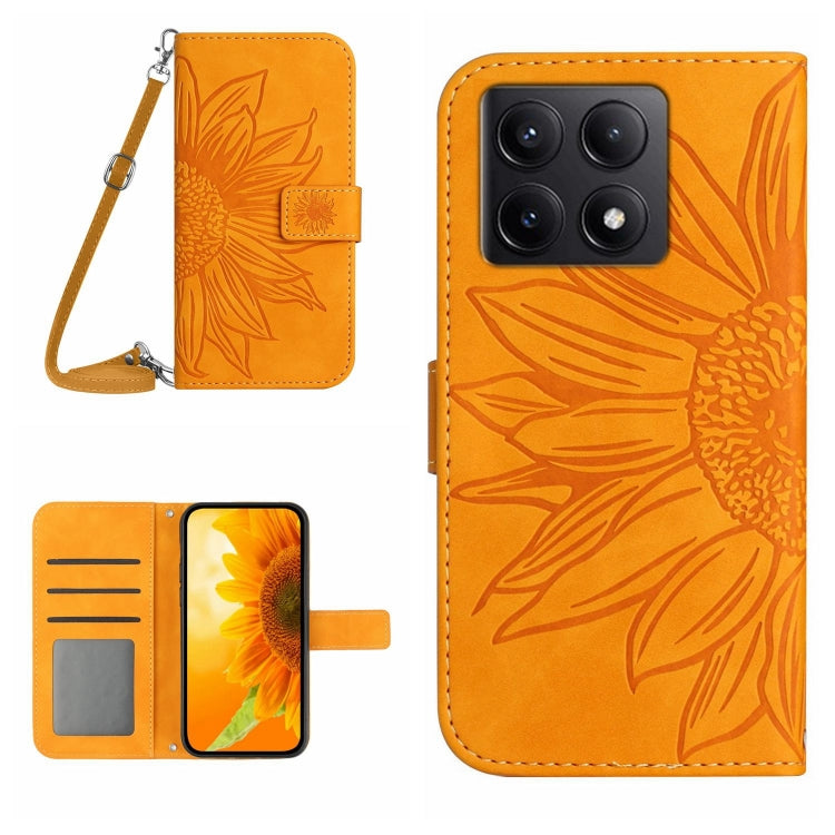 Skin Feel Sun Flower Embossed Flip Leather Phone Case with Lanyard, For Xiaomi 15, For Xiaomi 14T Pro 5G Global, For Xiaomi 14T 5G Global