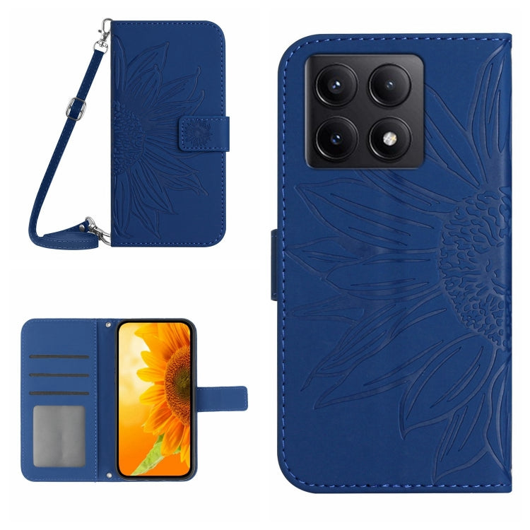 Skin Feel Sun Flower Embossed Flip Leather Phone Case with Lanyard, For Xiaomi 15, For Xiaomi 14T Pro 5G Global, For Xiaomi 14T 5G Global