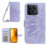 Skin Feel Sun Flower Embossed Flip Leather Phone Case with Lanyard, For Xiaomi 14T Pro 5G Global, For Xiaomi 14T 5G Global