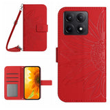 Skin Feel Sun Flower Embossed Flip Leather Phone Case with Lanyard, For Xiaomi 14T Pro 5G Global, For Xiaomi 14T 5G Global