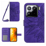 Skin Feel Sun Flower Embossed Flip Leather Phone Case with Lanyard, For Xiaomi 15, For Xiaomi 14T Pro 5G Global, For Xiaomi 14T 5G Global