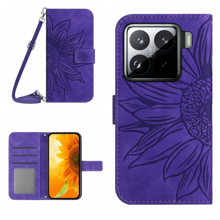Skin Feel Sun Flower Embossed Flip Leather Phone Case with Lanyard, For Xiaomi 15, For Xiaomi 14T Pro 5G Global, For Xiaomi 14T 5G Global