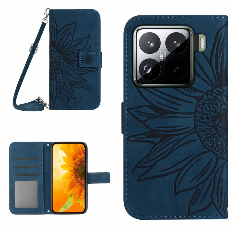 Skin Feel Sun Flower Embossed Flip Leather Phone Case with Lanyard, For Xiaomi 15, For Xiaomi 14T Pro 5G Global, For Xiaomi 14T 5G Global