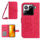Skin Feel Sun Flower Embossed Flip Leather Phone Case with Lanyard, For Xiaomi 15, For Xiaomi 14T Pro 5G Global, For Xiaomi 14T 5G Global