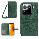 Skin Feel Sun Flower Embossed Flip Leather Phone Case with Lanyard, For Xiaomi 15, For Xiaomi 14T Pro 5G Global, For Xiaomi 14T 5G Global