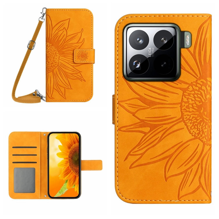 Skin Feel Sun Flower Embossed Flip Leather Phone Case with Lanyard, For Xiaomi 15, For Xiaomi 14T Pro 5G Global, For Xiaomi 14T 5G Global