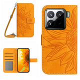 Skin Feel Sun Flower Embossed Flip Leather Phone Case with Lanyard, For Xiaomi 15, For Xiaomi 14T Pro 5G Global, For Xiaomi 14T 5G Global