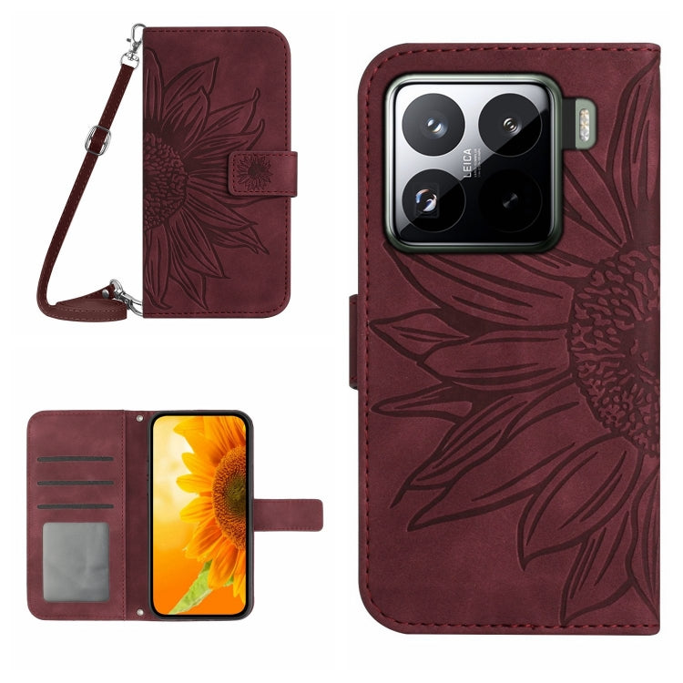 Skin Feel Sun Flower Embossed Flip Leather Phone Case with Lanyard, For Xiaomi 15, For Xiaomi 14T Pro 5G Global, For Xiaomi 14T 5G Global