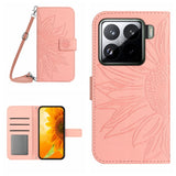 Skin Feel Sun Flower Embossed Flip Leather Phone Case with Lanyard, For Xiaomi 15, For Xiaomi 14T Pro 5G Global, For Xiaomi 14T 5G Global