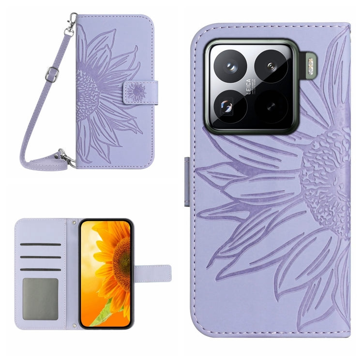Skin Feel Sun Flower Embossed Flip Leather Phone Case with Lanyard, For Xiaomi 15, For Xiaomi 14T Pro 5G Global, For Xiaomi 14T 5G Global