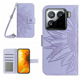 Skin Feel Sun Flower Embossed Flip Leather Phone Case with Lanyard, For Xiaomi 15, For Xiaomi 14T Pro 5G Global, For Xiaomi 14T 5G Global