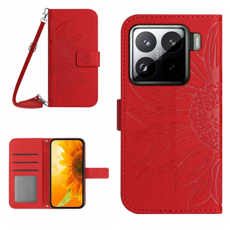 Skin Feel Sun Flower Embossed Flip Leather Phone Case with Lanyard, For Xiaomi 15, For Xiaomi 14T Pro 5G Global, For Xiaomi 14T 5G Global