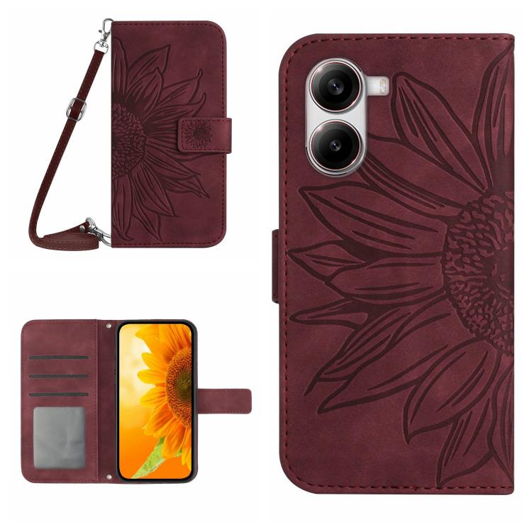 Skin Feel Sun Flower Embossed Flip Leather Phone Case with Lanyard, For Xiaomi 15 Ultra, For Xiaomi Poco X7 Pro, For Xiaomi 15 Pro, For Xiaomi 15