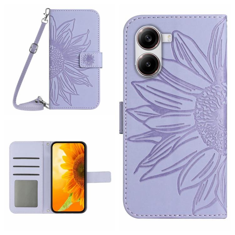 Skin Feel Sun Flower Embossed Flip Leather Phone Case with Lanyard, For Xiaomi 15 Ultra, For Xiaomi Poco X7 Pro, For Xiaomi 15 Pro, For Xiaomi 15