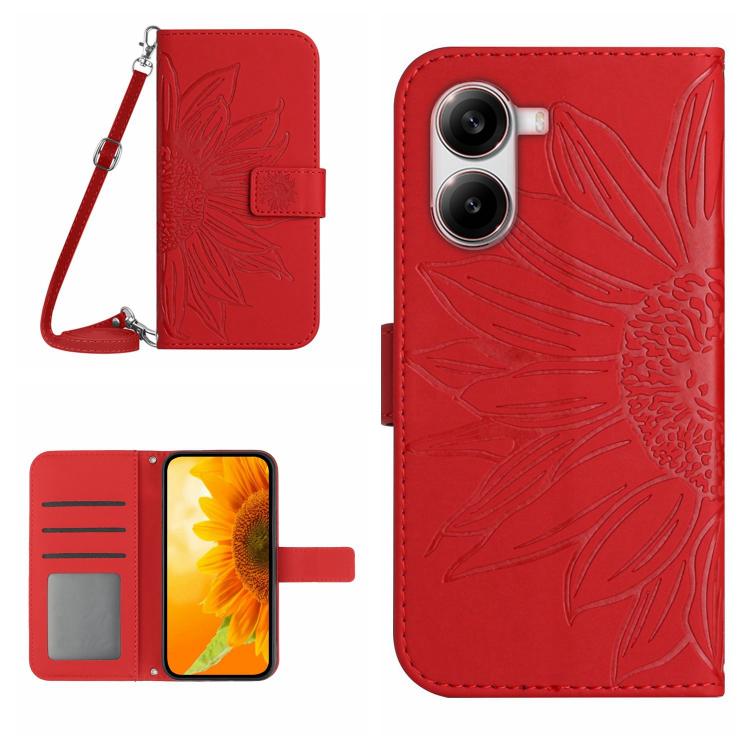 Skin Feel Sun Flower Embossed Flip Leather Phone Case with Lanyard, For Xiaomi 15 Ultra, For Xiaomi Poco X7 Pro, For Xiaomi 15 Pro, For Xiaomi 15