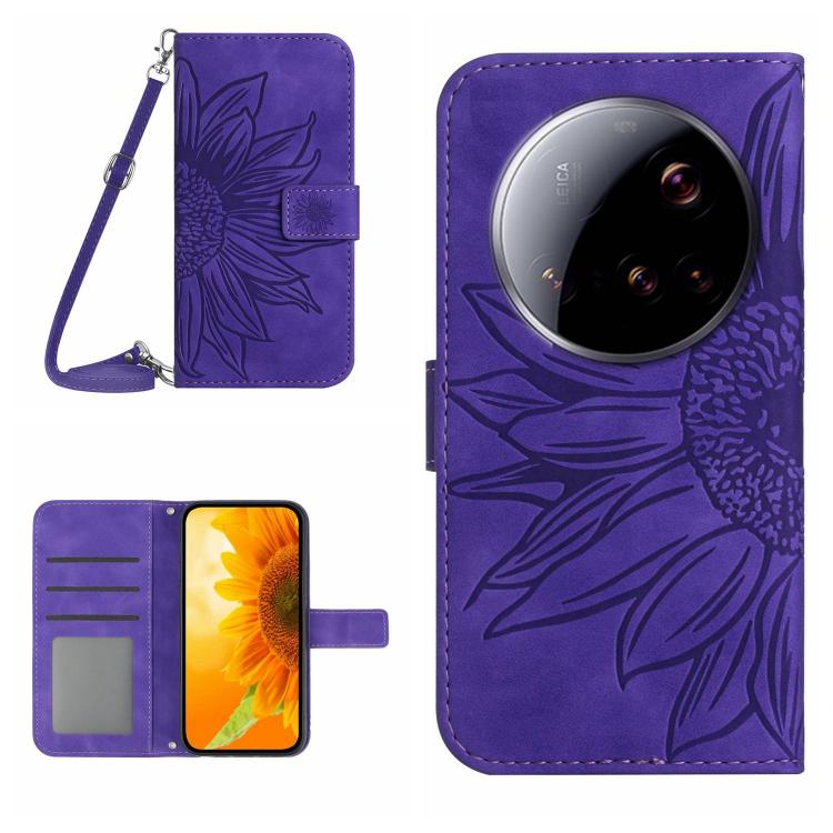 Skin Feel Sun Flower Embossed Flip Leather Phone Case with Lanyard, For Xiaomi 15T, For Xiaomi 15 Ultra, For Xiaomi Poco X7 Pro, For Xiaomi 15 Pro