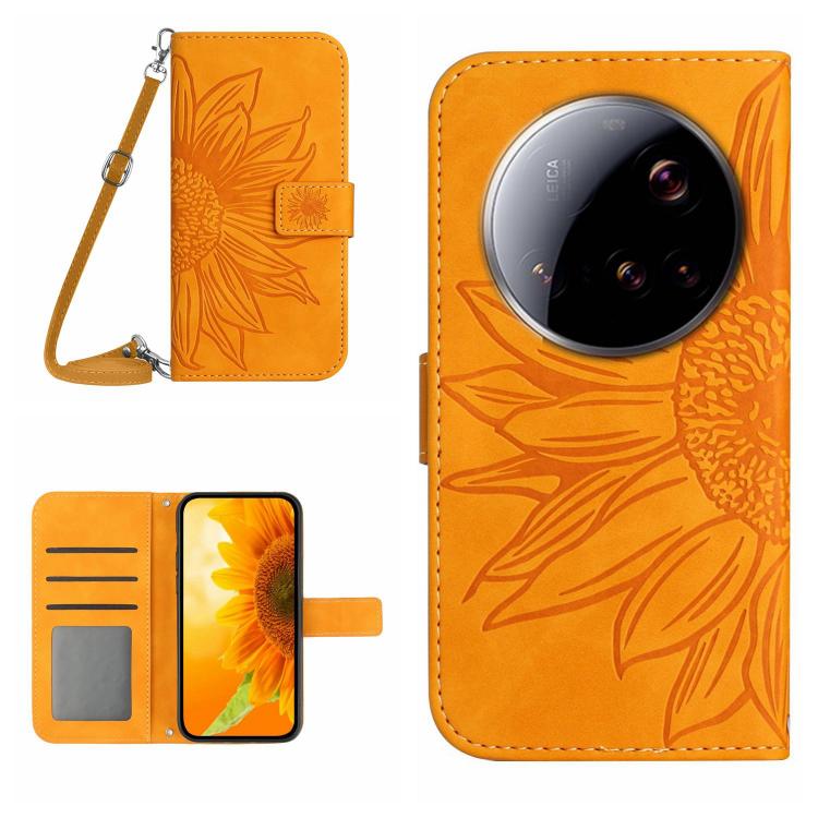 Skin Feel Sun Flower Embossed Flip Leather Phone Case with Lanyard, For Xiaomi 15T, For Xiaomi 15 Ultra, For Xiaomi Poco X7 Pro, For Xiaomi 15 Pro