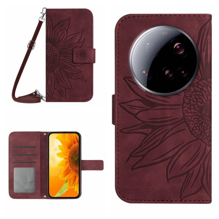 Skin Feel Sun Flower Embossed Flip Leather Phone Case with Lanyard, For Xiaomi 15T, For Xiaomi 15 Ultra, For Xiaomi Poco X7 Pro, For Xiaomi 15 Pro